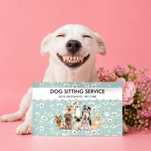 Teal Daisy Flowers Watercolor Dogs Business Card