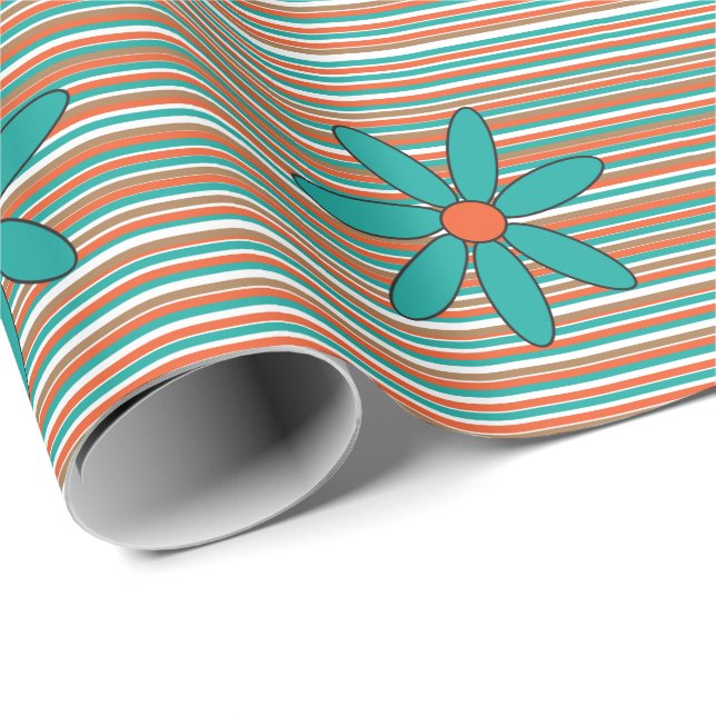 Teal Daisy Wrapping Paper (Roll Corner)