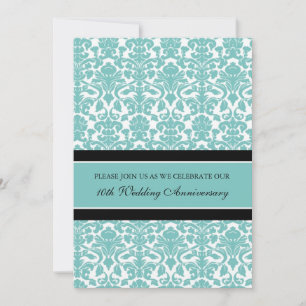 Teal Damask 10th Anniversary Party Invitation