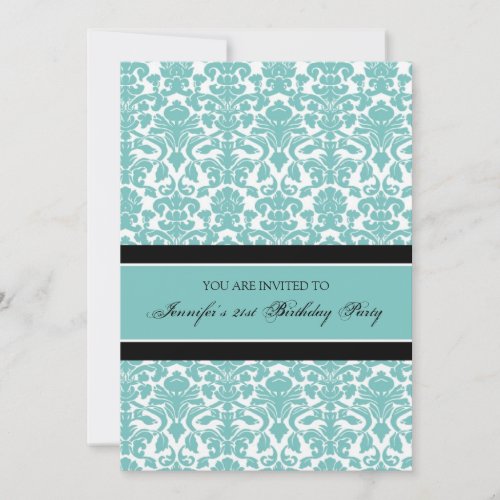 Teal Damask 21st Birthday Party Invitations