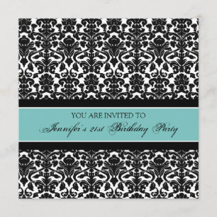 Teal Damask 21st Birthday Party Invitations