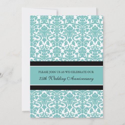 Teal Damask 25th Anniversary Party Invitation
