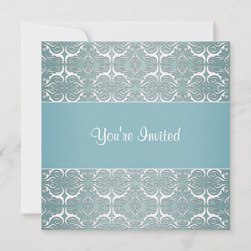 Teal Damask All Occasion Party Template Invites