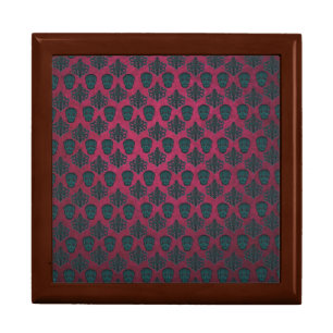 Teal Damask And Skulls On Textured Hot Pink Keepsake Box