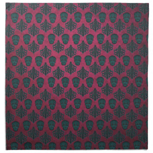 Teal Damask And Skulls On Textured Hot Pink Napkin
