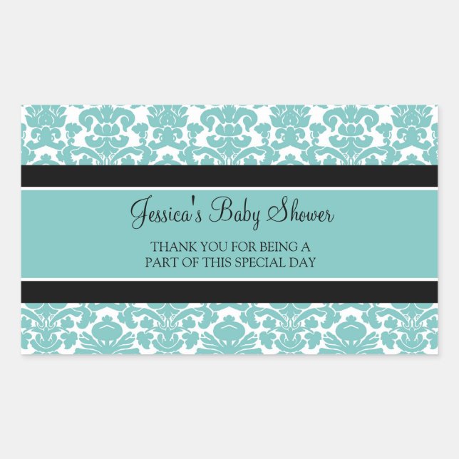 Teal Damask Baby Shower Favor Stickers (Front)