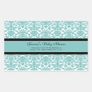 Teal Damask Baby Shower Favor Stickers