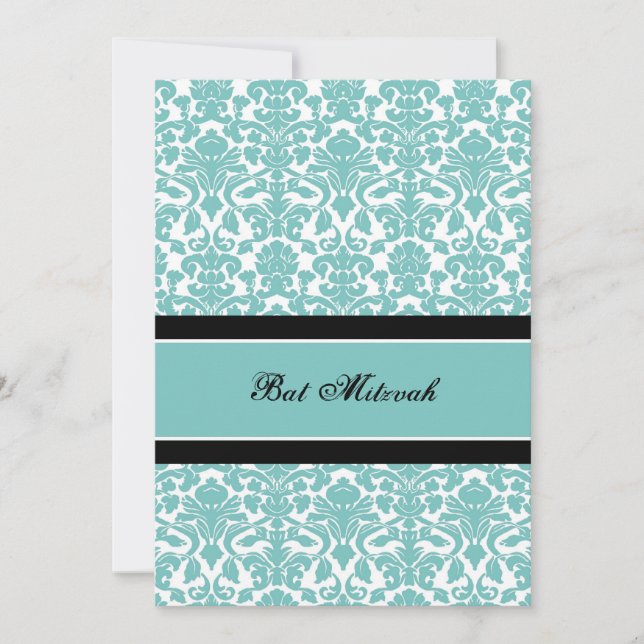 Teal Damask Bat Mitzvah Invitations (Front)