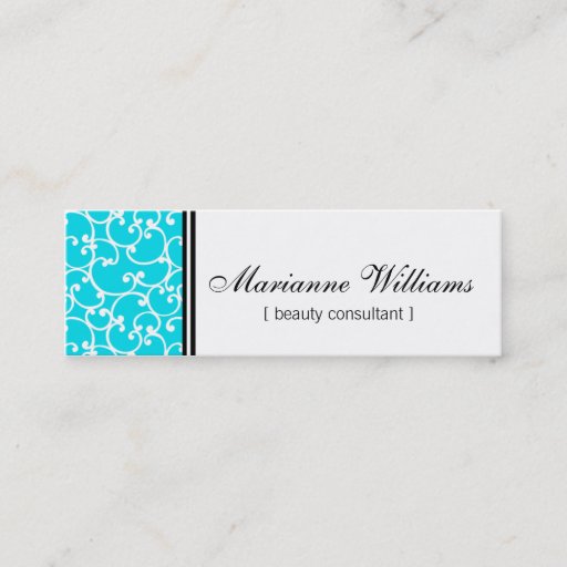Customizable Teal Damask Beauty Micro Mini Business Cards