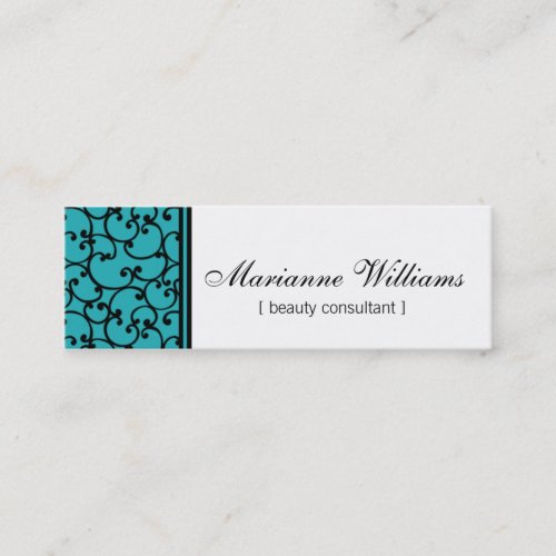 Teal Damask Beauty Micro Mini Business Cards
