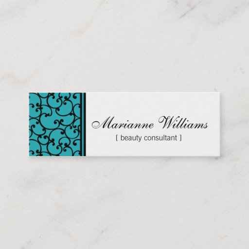 Customizable Teal Damask Beauty Micro Mini Business Cards