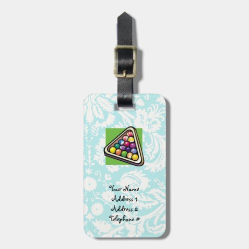 Teal Damask Billiards Luggage Tag