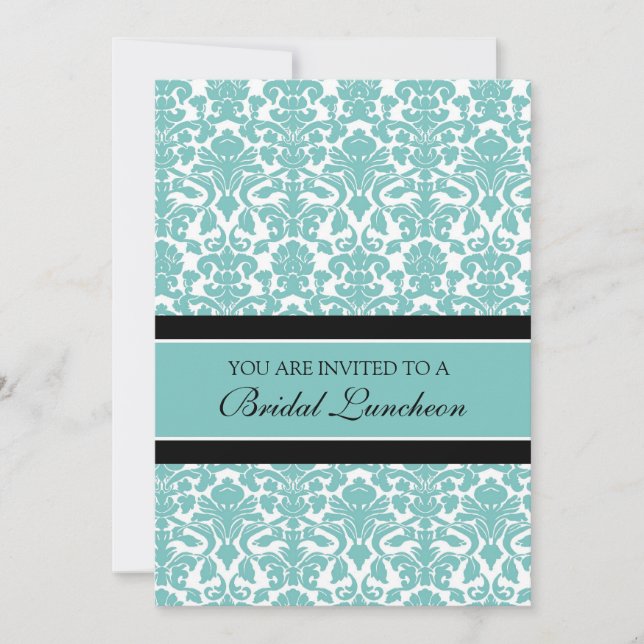 Teal Damask Bridal Luncheon Invitation Cards (Front)