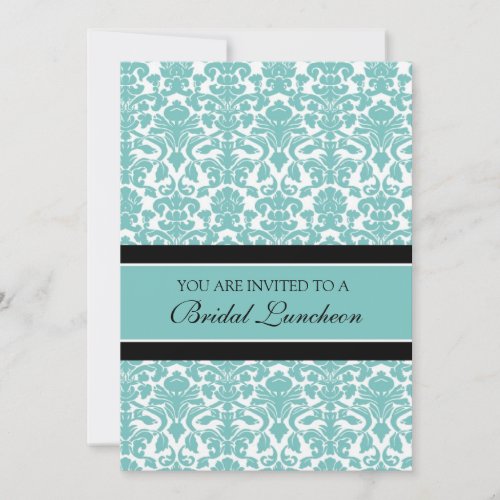 Teal Damask Bridal Luncheon Invitation Cards
