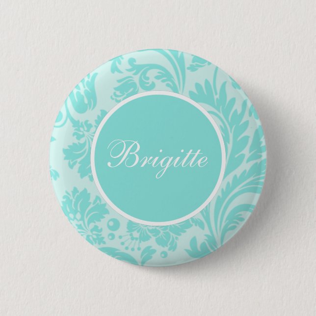 Teal damask button (Front)