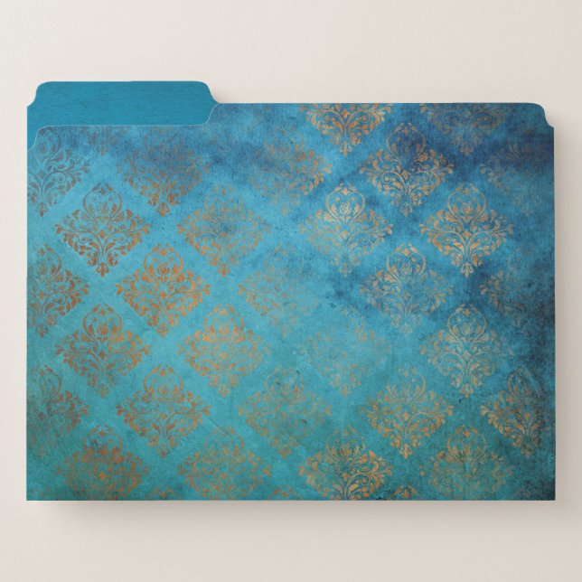 Teal & Damask Copper Patina File Folders (Front Left)