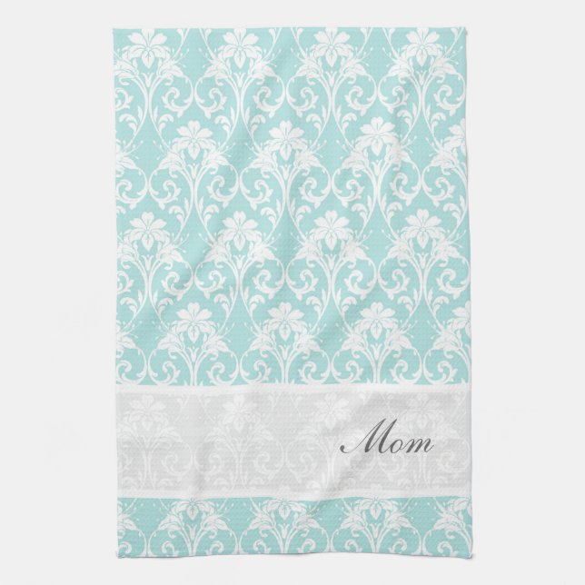 Teal Damask Custom Tea Towel Kitchen (Vertical)