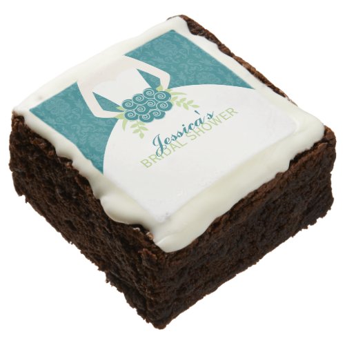 Teal Damask Elegant Bride Bridal Shower Brownie