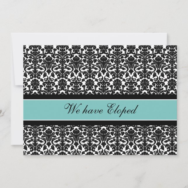 Teal Damask Elopement Announcement Cards (Front)