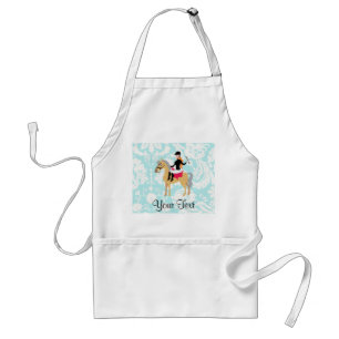 Teal Damask Equestrian Adult Apron