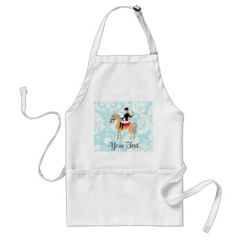 Teal Damask Equestrian Adult Apron by SportsWare at Zazzle