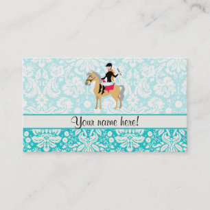 Teal Damask Equestrian Business Card