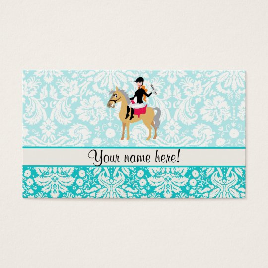 Teal Damask Equestrian Business Card