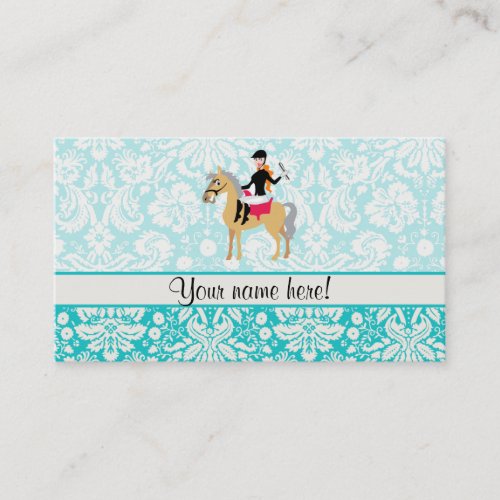 Teal Damask Equestrian Business Cards