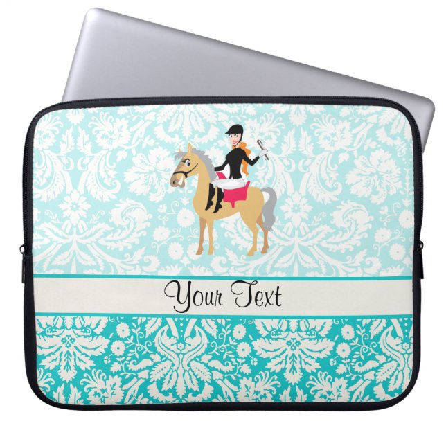 Teal Damask Equestrian Laptop Sleeve (Front)