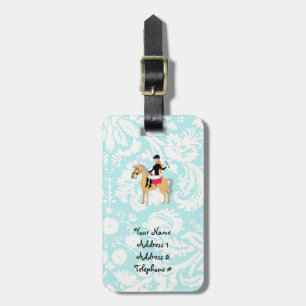 Teal Damask Equestrian Luggage Tag