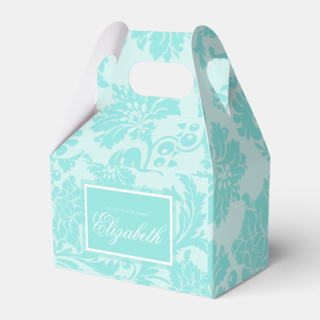 Teal damask favor box (Front Side)