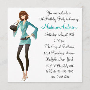 Teal Damask Girls 18th Birthday Party Invitation