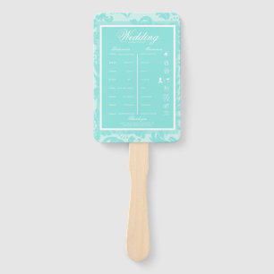 Teal damask itinerary hand fan