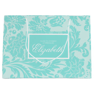 Teal damask large gift bag