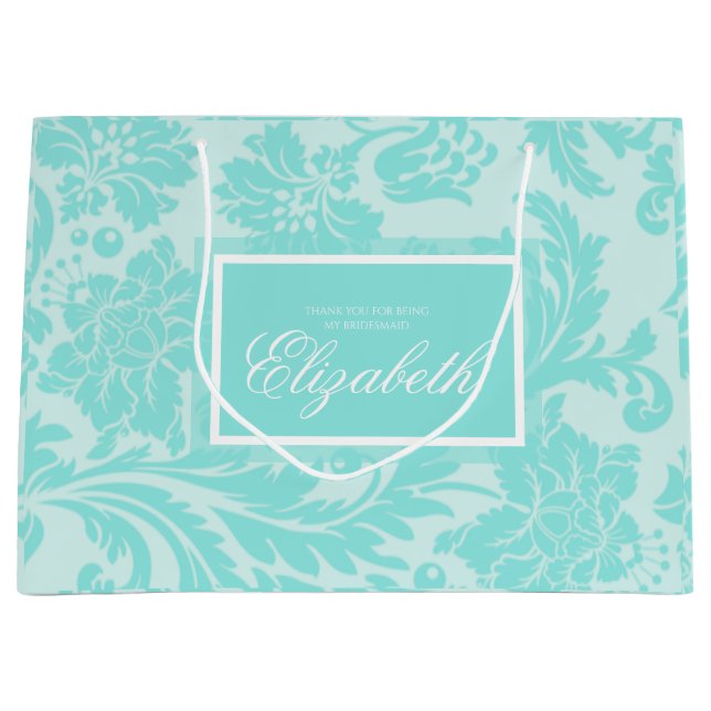 Teal damask large gift bag (Front)
