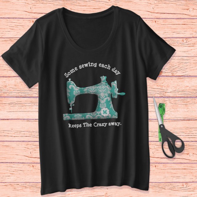 Teal Damask Monogram Sewing Humor T-Shirt (Creator Uploaded)