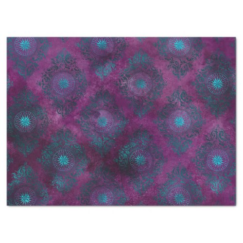 Teal Damask on Purple Decoupage Tissue Paper