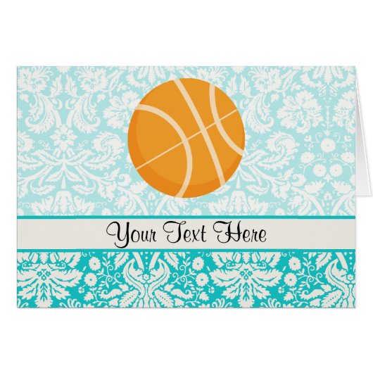 Teal Damask Patten Basketball Cards (Front Horizontal)