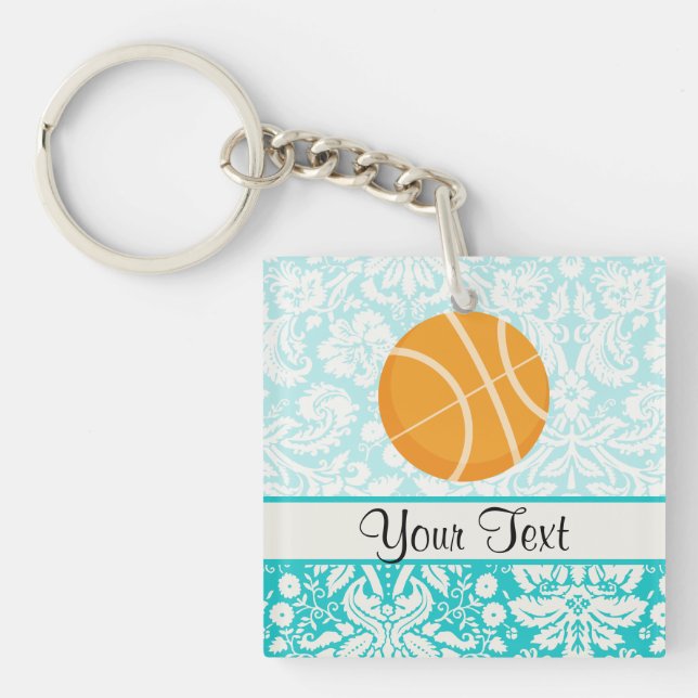 Teal Damask Patten Basketball Keychain (Front)