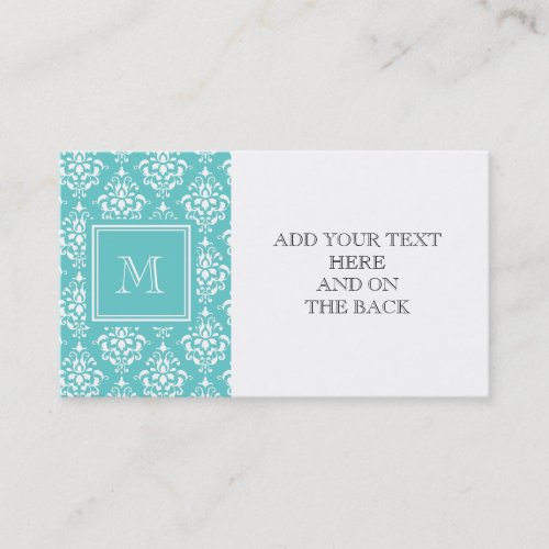 Teal Damask Pattern 1 with Monogram Business Card