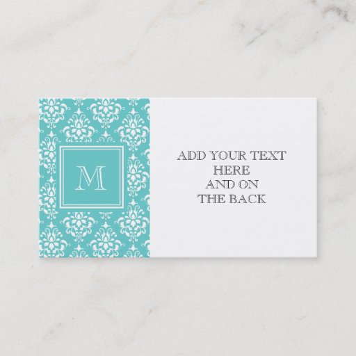 Customizable Teal Damask Pattern 1 with Monogram Business Card