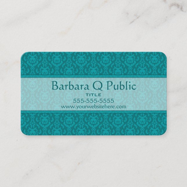 Teal Damask Pattern Business Card (Front)