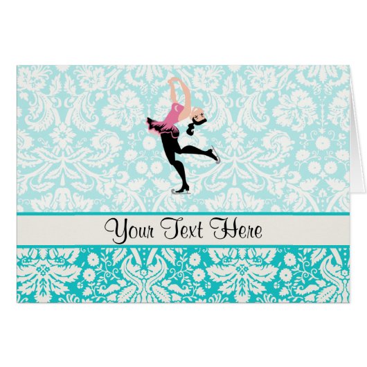 Teal Damask Pattern Ice Skating (Front Horizontal)