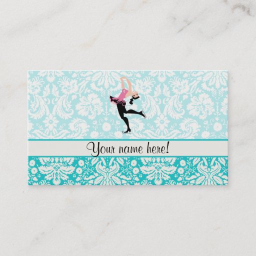 Customizable Teal Damask Pattern Ice Skating Business Card Template