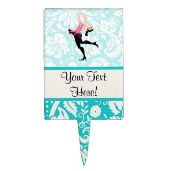 Teal Damask Pattern Ice Skating Cake Topper by SportsWare at Zazzle