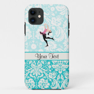 Teal Damask Pattern Ice Skating iPhone 11 Case