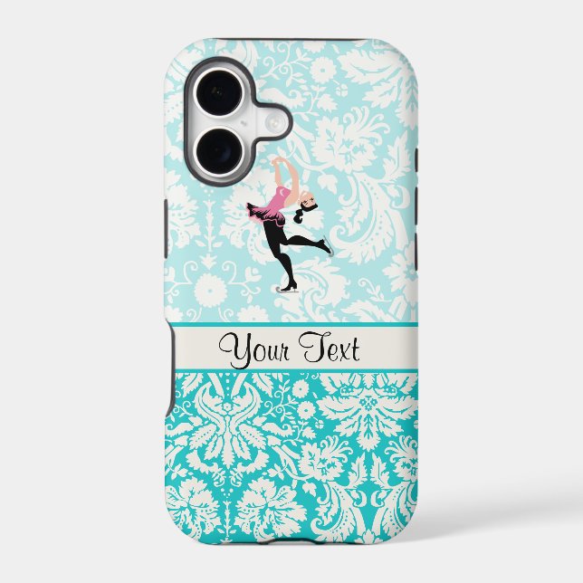 Teal Damask Pattern Ice Skating Iphone Case (Back)