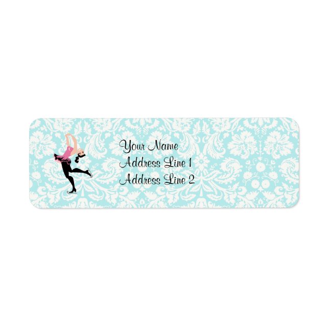 Teal Damask Pattern Ice Skating Label (Front)