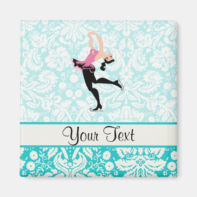 Teal Damask Pattern Ice Skating Magnet (Front)