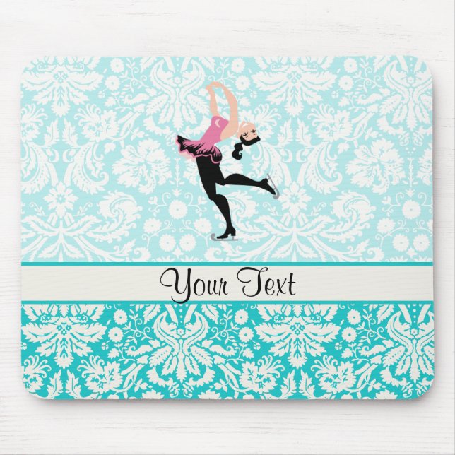 Teal Damask Pattern Ice Skating Mouse Pad (Front)